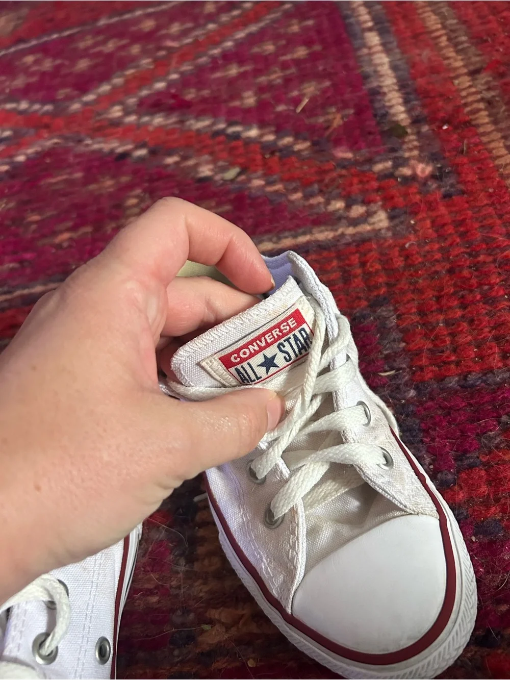 Converse Kids White Canvas Low-Top Sneakers with Red Stripe